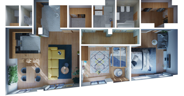 virtual online apartment layout birds eye view